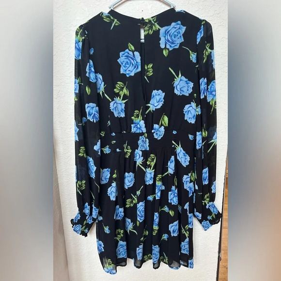 Free People Black Blue Flowers Dress Adjust Cinches & Elastic Waist Back Size M - Picture 3 of 7